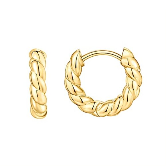 14K Gold Plated 925 Sterling Silver Post Twisted Huggie Earring - Picture 1 of 1